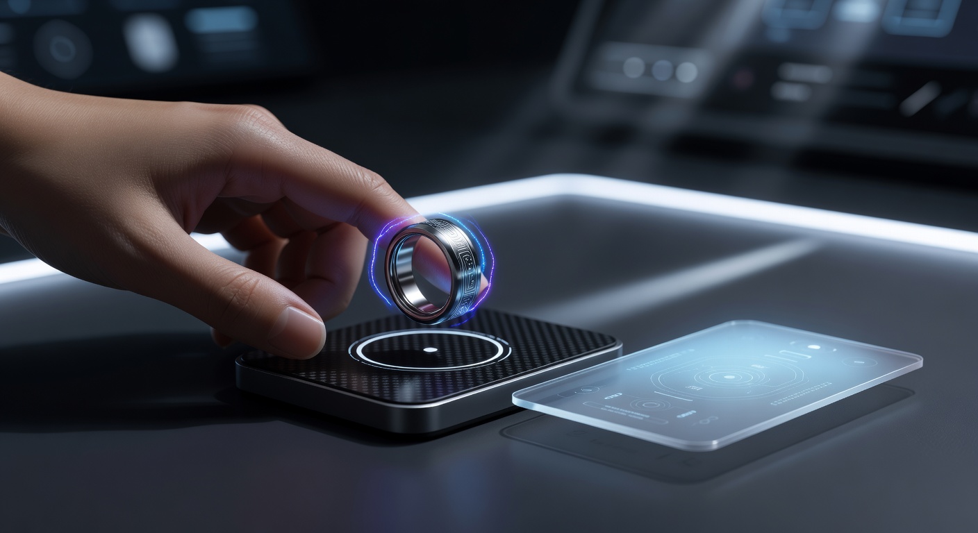 Smart Ring Controller on a hand with futuristic lighting