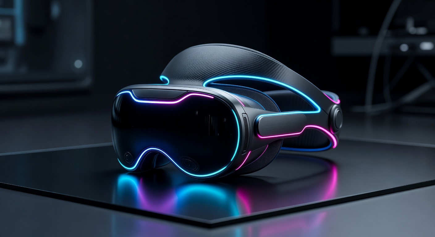 Virtual Reality Headset with glowing neon lights
